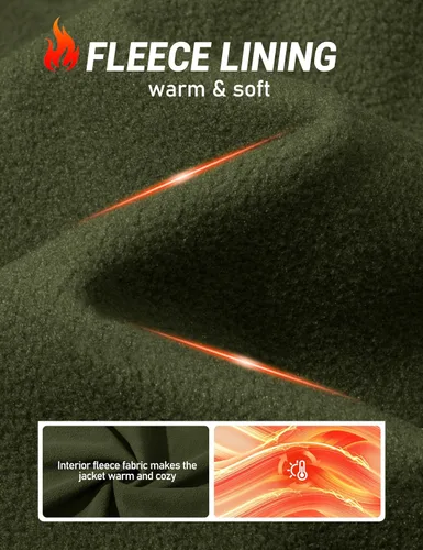Miniatura 5 de MAGCOMSEN Chaqueta Softshell con forro polar para hombre, ligera, impermeable, cortavientos con cremallera, abrigo de lluvia para invierno