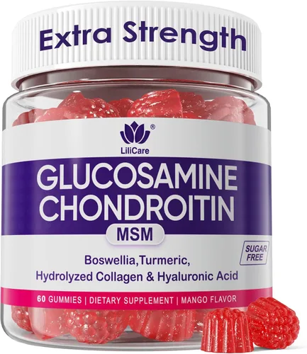 Gomitas de condroitina de glucosamina, suplemento MSM de glucosamina condroitina sin azúcar, extra fuerte con cúrcuma boswellia, colágeno