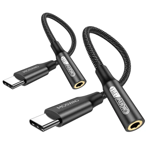 Miniatura 19 de MOSWAG Adaptador USB tipo C a conector de auriculares hembra de 0.138 in, USB C a Aux hembra de audio Dongle, cable compatible con iPhone 16 Pro 15