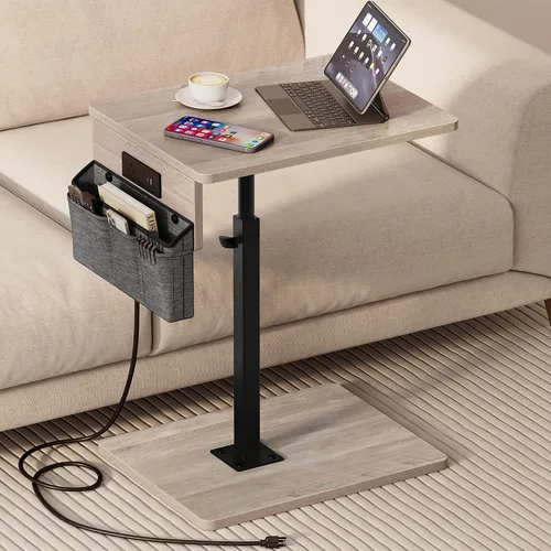 Miniatura 11 de Vagusicc - Mesa con bandeja para apoyabrazos de sofá, mesa giratoria de 360° con altura ajustable para TV, mesa auxiliar para espacios pequeños