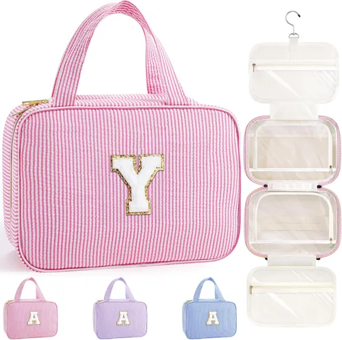 Miniatura 57 de TOPEAST Neceser colgante de viaje, bolsa de aseo personalizada con inicial, regalos de cumpleaños para mamá, hija, hermana, amigas, artículos Púrpura