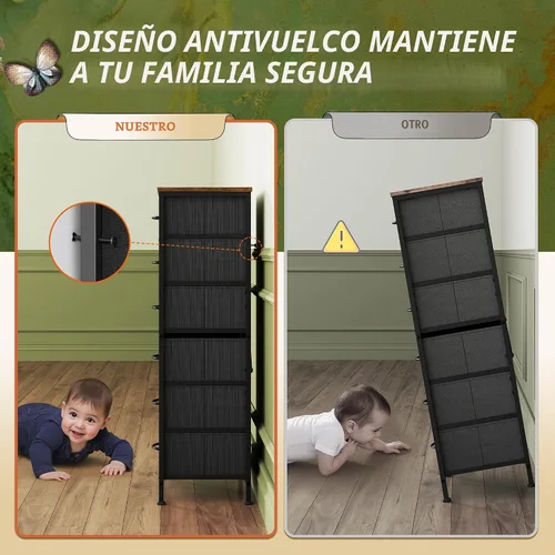 Miniatura 9 de WLIVE Cómoda alta para dormitorio, cómoda de 6 cajones y cómodas, cómoda de tela para armario, mesita de noche con marco de metal, torre