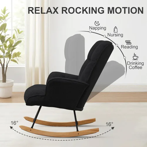 Miniatura 4 de Zedachica Mecedora tapizada para cuarto de bebé, silla mecedora tapizada, asiento acolchado con respaldo alto, cómoda silla auxiliar para sala