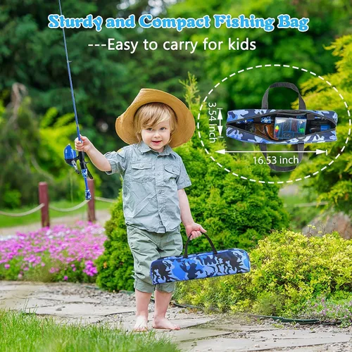 Miniatura 5 de Milerong Caña de pescar para niños, caña de pescar telescópica portátil y carrete combinado para niños, niñas, jóvenes, con carrete de pesca Juego