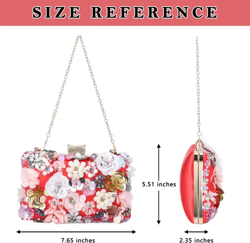 Miniatura 3 de Fecialy Bolsos de noche florales para mujer, bolsos de mano con diamantes de imitación coloridos, bolso floral para novia, boda, bolso de hombro
