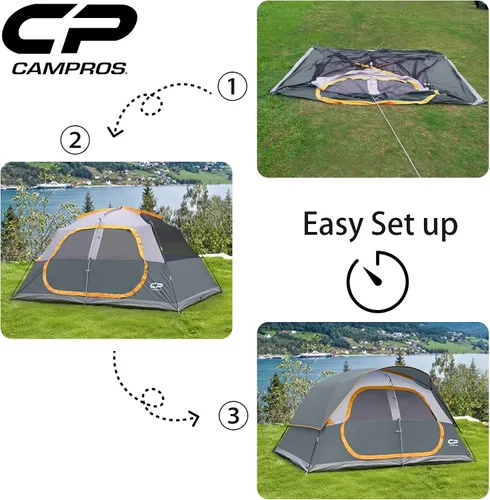 Miniatura 8 de CAMPROS CP Upgraded 6/8 Person Camping Tents, Waterproof Windproof Family Tent with Larger Mesh Windows & Door, Double Layer, Easy Set Up, gris