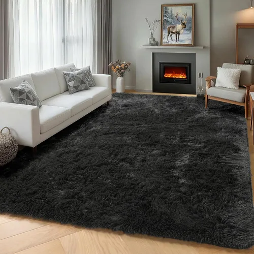 Miniatura 153 de ONASAR - Alfombra de pasillo negra de 2 x 6 pies, esponjosa, lavable, ultrasuave, afelpada, peluda, tapete para bebés, dormitorio de niños, armario