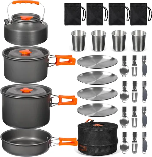 Miniatura 9 de REDCAMP 6/10/11/12/14/15/19 piezas Kit de utensilios de cocina para camping, equipo de camping, ollas, sartenes, soperas, cucharas apilables