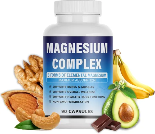 Suplemento complejo de magnesio – 8 magnesio elemental 1000 mg – glicinato, citrato, malato, taurato quelado | Fácil absorción, apoyo energético |