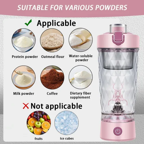 Miniatura 4 de PROCHAIN Botella agitadora eléctrica de proteínas, mezclador de batidos de proteínas, taza de mezcla automática portátil para preentrenamiento, Rosa