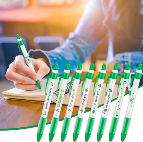 Miniatura 5 de Ctosree Bolígrafos de concientización sobre la salud mental, regalos a granel de 12 estilos de cinta verde, bolígrafos de gel retráctiles, tinta