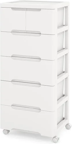 Miniatura 10 de LOKO Carrito de almacenamiento rodante de plástico de 5 cajones, gabinete de almacenamiento móvil con 4 ruedas universales, unidad contenedora