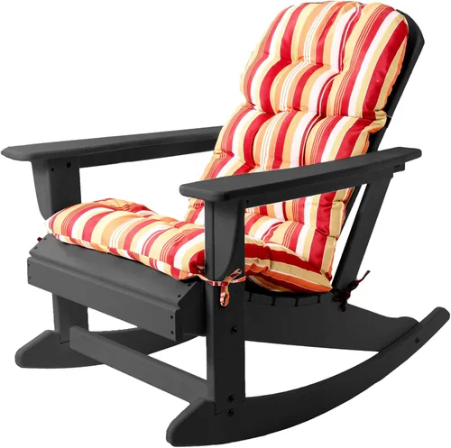 Sundale Outdoor Adirondack - Mecedora con cojín, plástico de polietileno de alta densidad para todo tipo de clima, resistente al agua para Negro