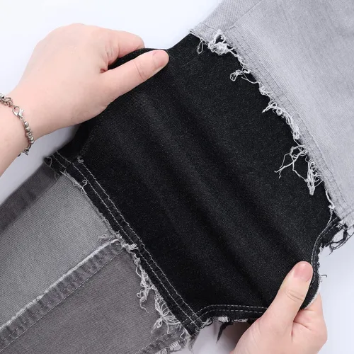 Miniatura 5 de vanberfia - Pantalones elásticos de cintura media para mujer, diseño retazos de mezclilla