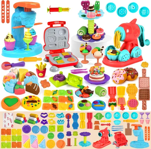 Aprilwolf 75 PCS Juegos de Masa 4 en 1 para Niños de 3-4-8 Años, Kit de Herramientas de Masa para Manualidades de Arte, Juego de Helados Máquina