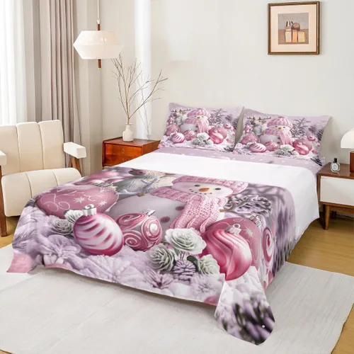 Miniatura 29 de Erosebridal Juego de ropa de cama individual con diseño de árbol de Navidad, muñeco de nieve, decoración de corona de Navidad, sábana bajera