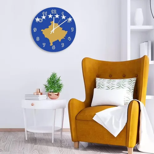 Miniatura 4 de Kosovo - Reloj de pared redondo con bandera de Kosovo, silencioso, sin tictac, para cocina, dormitorio, oficina, decoración interior del hogar