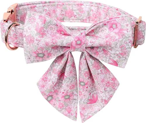 Miniatura 16 de Lionet Paws Collar de primavera para perro con lazo marinero, suave, cómodo, ajustable, lindo collar de margaritas para perros grandes, cuello de 16