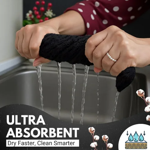 Miniatura 3 de Infinitee Xclusives Paquete de 12 toallas de cocina de alta calidad, 100% algodón, 15 x 25 pulgadas, color negro tormenta Negro Storm