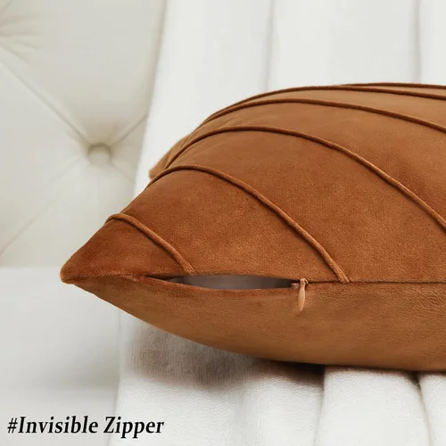 Miniatura 3 de GIGIZAZA Fundas de almohada decorativas de terciopelo de 16 x 16 pulgadas, juego de 2 fundas de almohada color naranja tostado para sofá, fundas