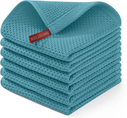 Miniatura 310 de Homaxy Paños de cocina de 100% algodón con tejido de gofre, ultra suaves, absorbentes, de secado rápido, 12 x 12 pulgadas, paquete de 6, amarillo