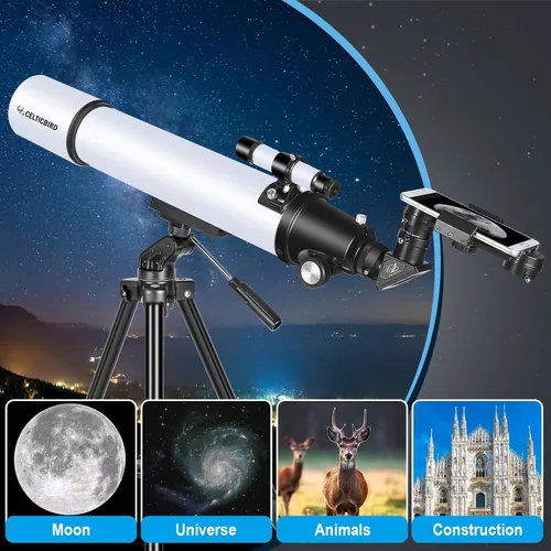 Miniatura 5 de Telescopio Celticbird para adultos de alta potencia, telescopios de viaje para principiantes de astronomía para adultos Regalos, apertura de 80mm