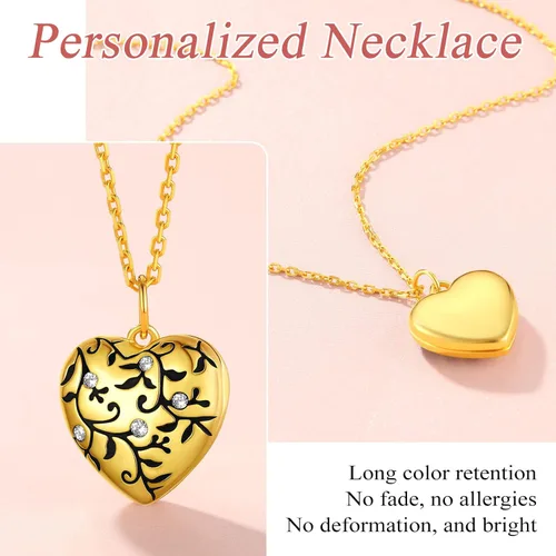 Miniatura 4 de FindChic Collar con medallón de corazón de plata de ley 925, nudo celta, rama delicada, ala de ángel, ramas de plantas, abrazo, llama, collar