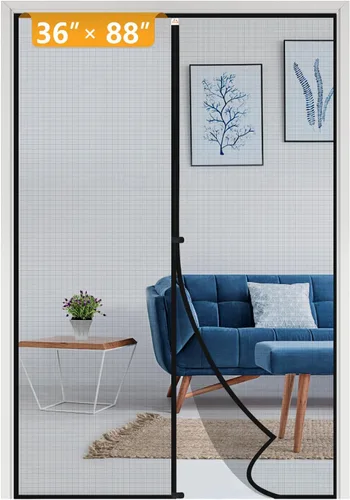Miniatura 52 de Yotache - Puerta mosquitera magnética estrecha para puerta de 26 x 78 pulgadas, tamaño de malla de 28 x 79 pulgadas, malla de fibra de vidrio Negro