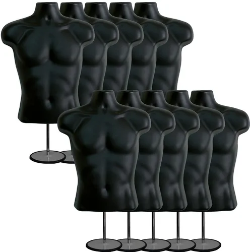 Miniatura 33 de Maniquí masculino de torso con soporte de metal, parte trasera hueca, cuerpo apilable, forma de vestido para exhibición de camisetas, mostrador