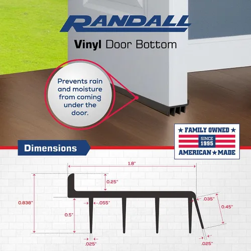 Miniatura 3 de Randall Manufacturing Co., Inc Parte inferior de puerta de vinilo Burlete de vinilo 4 pies de largo Marrón para puertas de 1 3/4 a 2