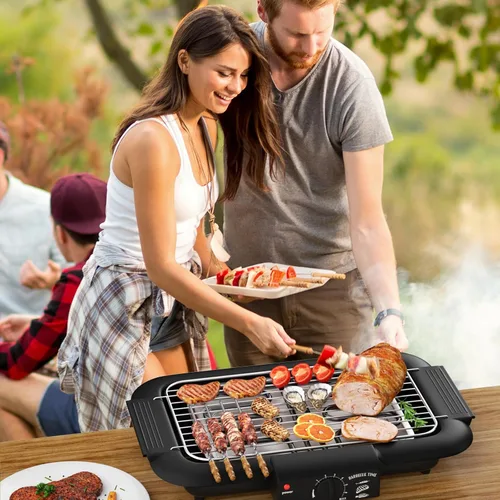 Miniatura 6 de Parrilla eléctrica para barbacoa, sin humo, antiadherente para interiores y exteriores, 2000 W, doble tubo de alta potencia, portátil, extraíble