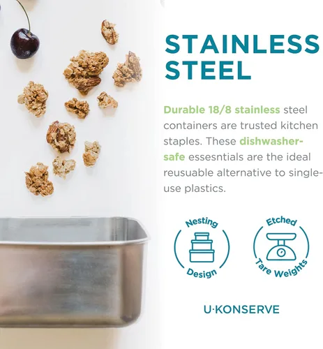 Miniatura 5 de U Konserve Contenedor rectangular de acero inoxidable para almacenamiento de alimentos, tapa de silicona a prueba de fugas, apto para lavavajillas