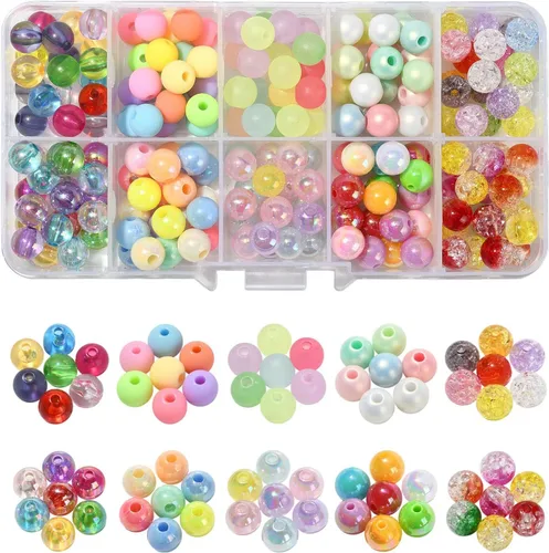LiQunSweet 200 cuentas acrílicas opacas de 0.315 pulgadas (0.315 in), cuentas redondas de color AB, cuentas sueltas espaciadoras para fabricación de