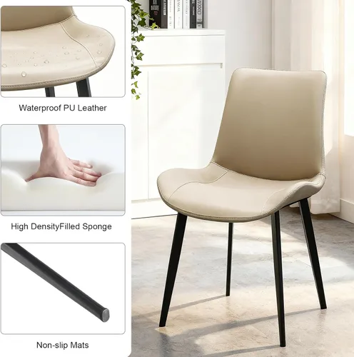 Miniatura 3 de Juego de 2 sillas de comedor modernas, sillas de comedor de cuero PU, sillas de cocina tapizadas con respaldo ergonómico y patas de metal
