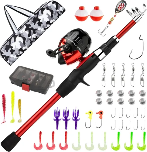 WIDDEN Kids Fishing Pole, Youth Fishing Rod and Reel Combo - Telescopic Portable Fishing Pole with Tackle Box Bag Starter Anglers Set, Fishing Gear