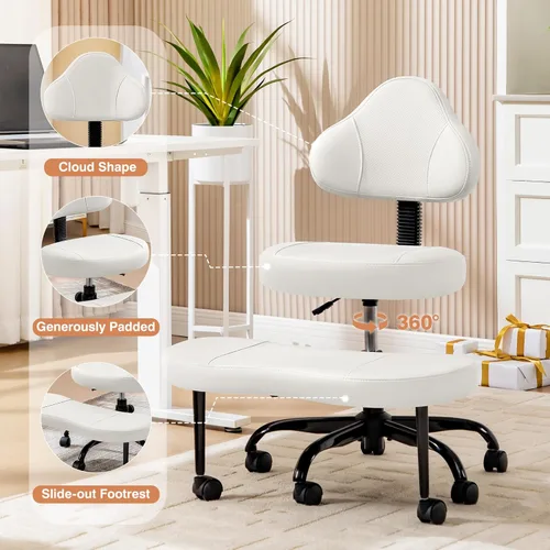 Miniatura 5 de AtHope Silla de oficina con patas cruzadas, silla de escritorio entrecruzada, asiento de yoga para meditación para TDAH con altura ajustable, Blanco