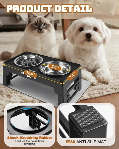 Miniatura 3 de Jovrun Cuencos elevados para perros y gatos pequeños con alfombra, cuencos antideslizantes para gatos con 1 plato de acero inoxidable y 1 cuenco