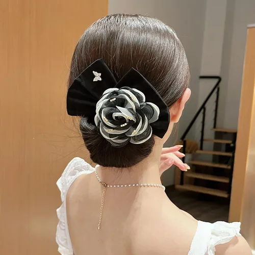 Miniatura 4 de YOYLMAL - 3 piezas para hacer moños de cabello para tornillo, moño flexible de flor de camelia grande, lazos para el cabello de torsión francesa
