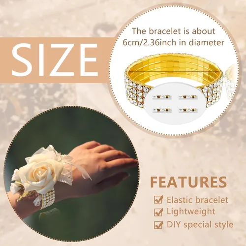 Miniatura 16 de Junkin 6 pulseras de ramillete con diamantes de imitación, elásticas, para decoración de bodas, bailes de graduación, aniversario (plateado)