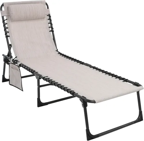 Miniatura 10 de MUPATER Silla de bronceado con agujero facial, tumbona de patio con respaldo ajustable de 5 posiciones, almohada y bolsillo extraíbles, tumbona
