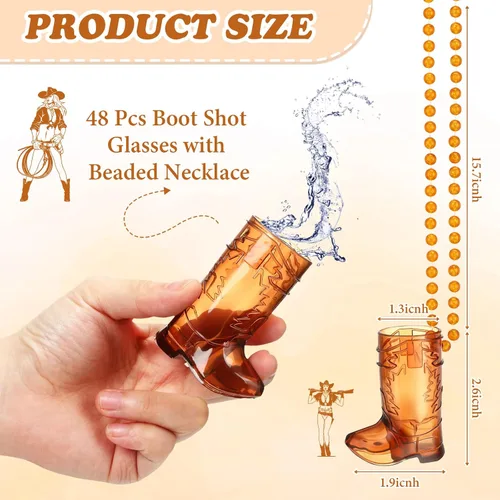 Miniatura 3 de Sieral 48 piezas de vasos de chupito con forma de bota en collar con cuentas, vaso de chupito de vaquera de plástico en collar, suministro