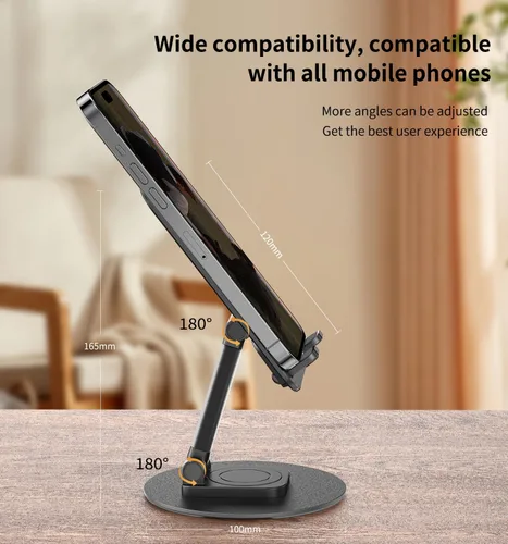 Miniatura 5 de Soporte giratorio para teléfono móvil de 360°, base de soporte plegable para teléfono de escritorio totalmente ajustable, soporte plegable