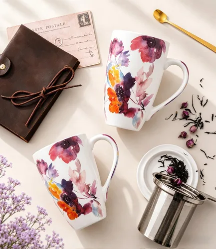 Miniatura 4 de AmorArc Taza de té de porcelana de 18 onzas con infusor y tapa, taza de té de hojas sueltas con colador de acero inoxidable, taza de café grande