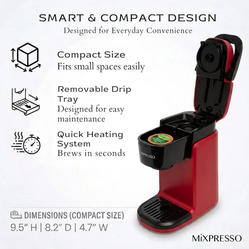 Miniatura 6 de Mixpresso Cafetera de una sola taza, cafetera personal de una sola porción, compatible con cápsulas individuales, tecnología de preparación rápida