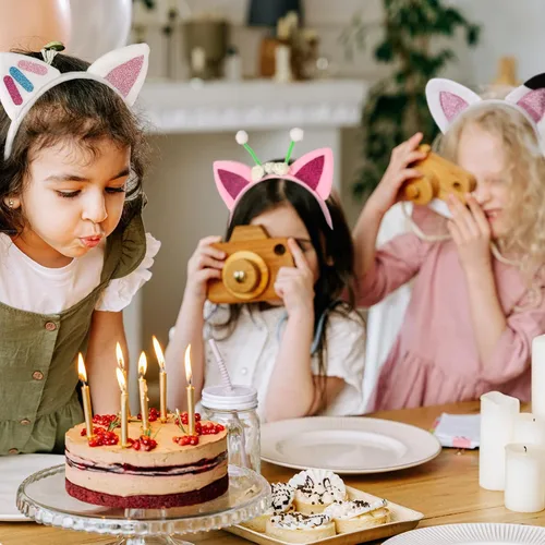 Miniatura 7 de Diademas con orejas de gato, 4 piezas, accesorios para fiesta de cumpleaños de niños, pieza de cabeza de cosplay de franela de dibujos animados