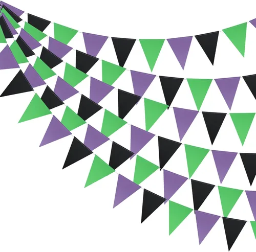 Guzon Paquete de 3 banderines para decoración de fiesta de Halloween, banderines con purpurina, banderines de papel, banderas triangulares,