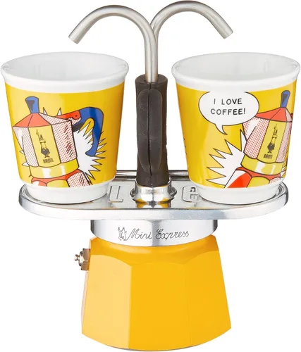 Miniatura 9 de Bialetti - Mini Express Kandinsky: El juego Moka incluye cafetera 2 tazas (2.8 Oz) + 2 vasos de chupito, azul claro, aluminio