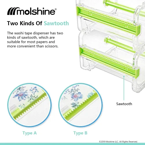 Miniatura 2 de molshine Paquete de 2 dispensadores de almacenamiento de cinta adhesiva transparente para escritorio, cortador de cinta, soporte de rollo de cinta