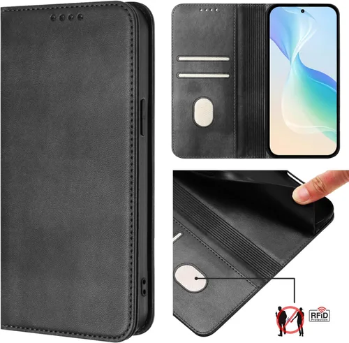 Miniatura 3 de Funda compatible con Motorola Moto E22 4G, compatible con Motorola Moto E22i 4G Card Slotting Wallet Phone Funda de cuero negro