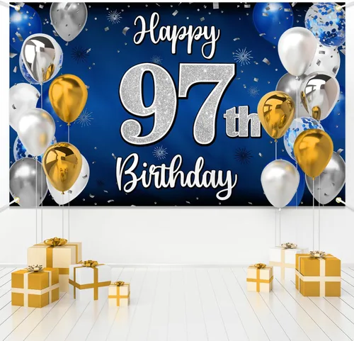 Miniatura 33 de Decoración de feliz cumpleaños 35, globo azul y plateado de 35 años, cartel grande de telón de fondo de cumpleaños, suministros para fiesta de 35th
